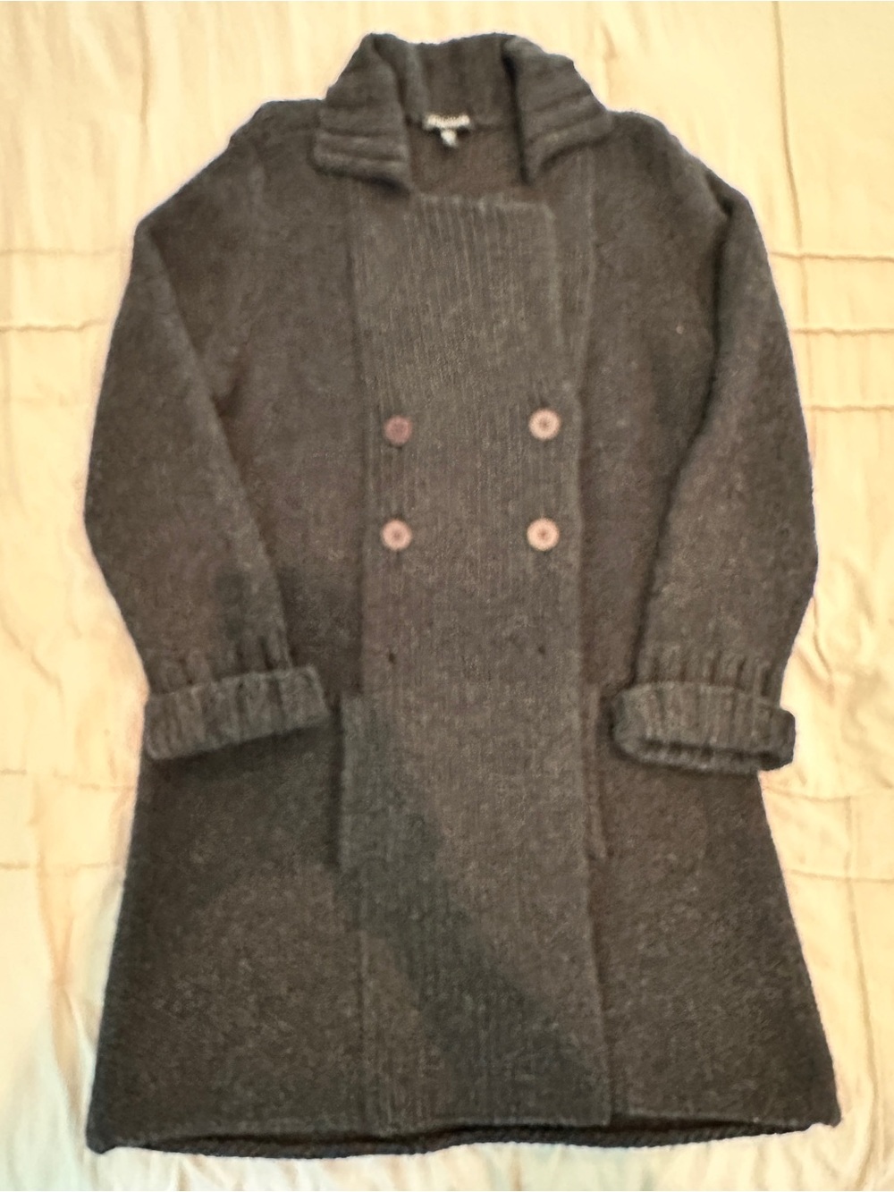 Eileen Fisher Charcoal Ribbed 100% Wool Cardigan Size S
